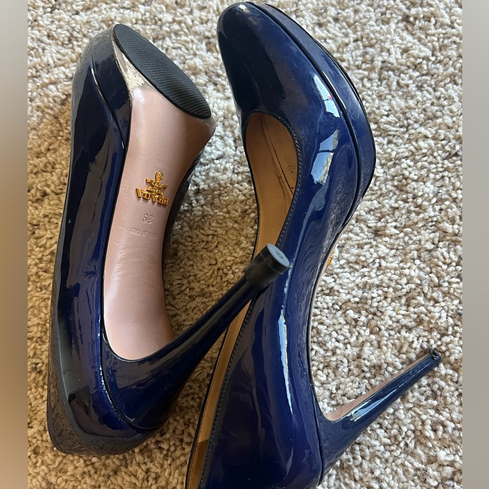 Authentic Prada Blue patent leather heels